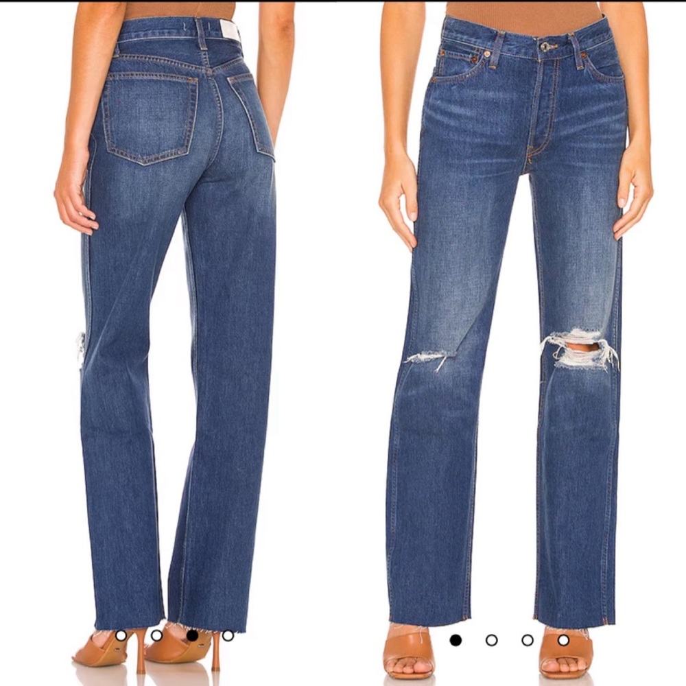 REDONE Originals 90s High Rise Loose in Destroyed Broken Blue Denim Jeans Sz 27